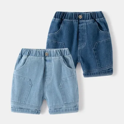 Boys Summer Jean Shorts Solid Color Fashion Trendy Cropped Pants Kids Denim Shorts Elastic Waist Casual children's Short Pants