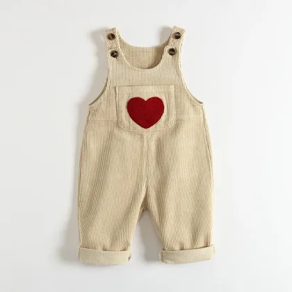 2024 New Baby Clothes Girl Embroidery Love Corduroy Overalls Retro Boy Ribbed Suspenders Jumpsuit Cotton Loose Children Trousers