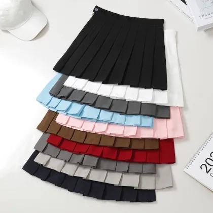 Black Mini Skirt Summer Women's Clothes Korean Stylish Saia Blue High Waist Skort Brown School Uniform Girls Short Pleated Skirt