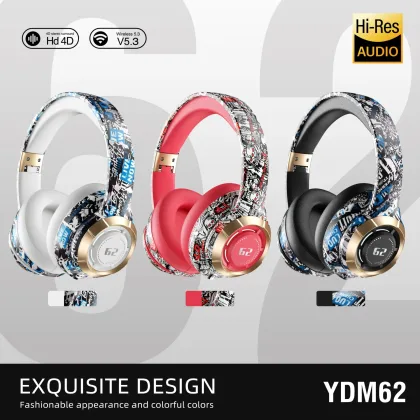 YDM62 Wireless Headphones HiFi Stereo Over Ear Bluetooth Headset With Mic Supports TF Noise Cancel Earphone For Cellphone PC