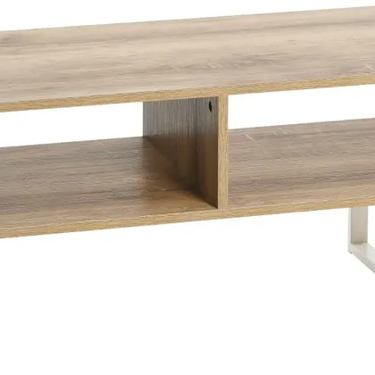 Jamestown TV Stand Coffee Table with Rectangular Storage Compartments Coastal Oak Rustic Wood Grain and White Metal