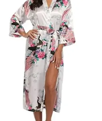 Sexy Women Long Robe With Pocket Wedding Bride Bridesmaid Dressing Gown Rayon Kimono Bathrobe Large Size S-XXXL Night Dress