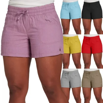 Women Fashion Casual Solid Color Elastic Waist Split Shorts Casual Short Pants