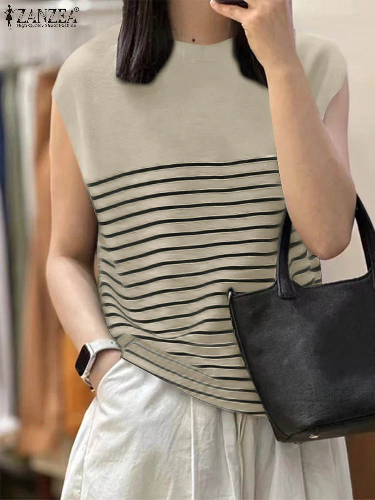 Fashion Women Sleeveless OL Blouse Summer Office Shirt 2024 ZANZEA Casual Stripe Tanks Tops Female Elegant Work Blusas Chemise - Image 2