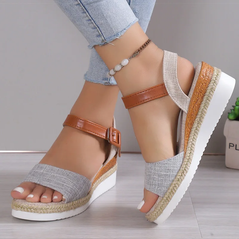 Women's Sandals Peep Toe Heels Sandals Summer Wedges Shoes Woman Low Platform Heeled Sandalias Mujer Summer Shoes Women Footwear - Image 3