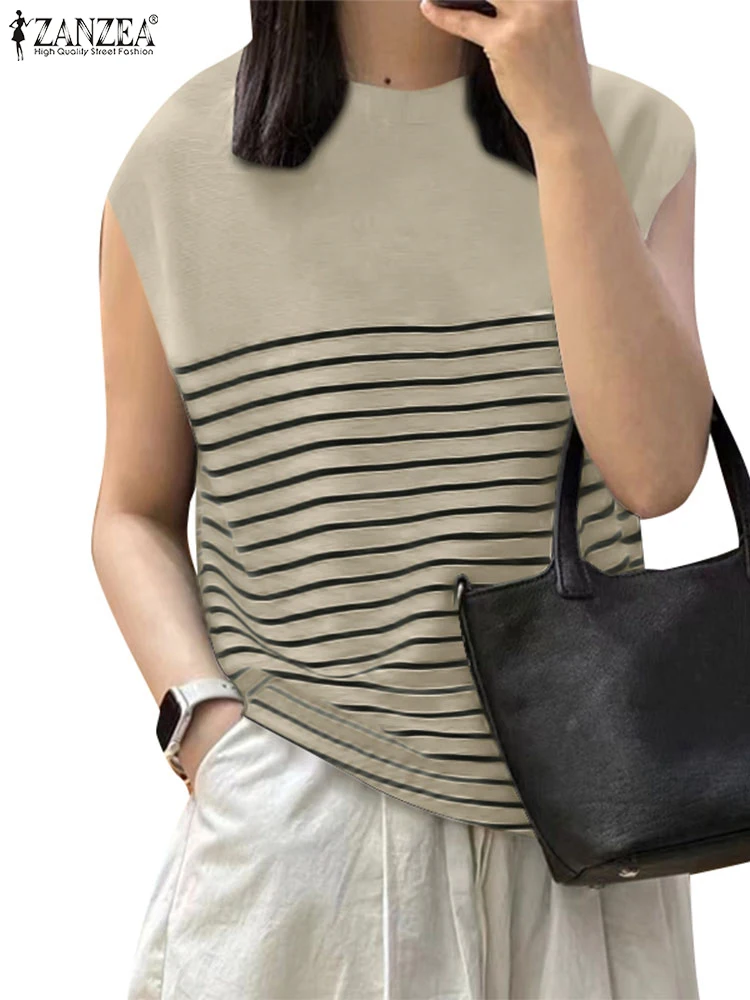 Fashion Women Sleeveless OL Blouse Summer Office Shirt 2024 ZANZEA Casual Stripe Tanks Tops Female Elegant Work Blusas Chemise - Image 5