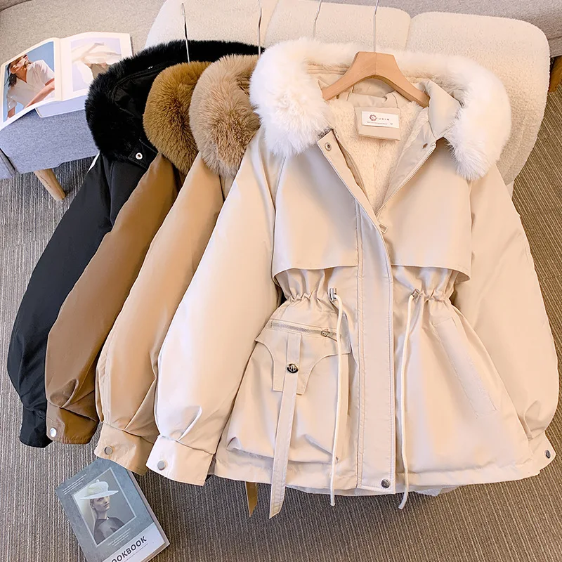 Fleece Lined Hood Down Jacket Winter Coat for Women Warm Drawstring Padded Parkas Korean Casual Streetwear Female Puffer Outwear - Image 2