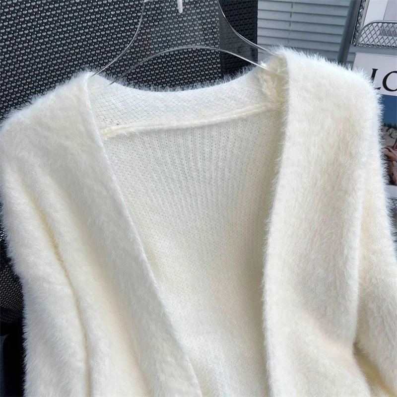 New Knitted Cardigan Sweater Women's Imitation Mink Fleece Long Loose Coat Lazy Wind Coat 2024 Autumn/Winter New Women - Image 3
