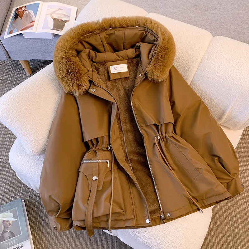 Fleece Lined Hood Down Jacket Winter Coat for Women Warm Drawstring Padded Parkas Korean Casual Streetwear Female Puffer Outwear - Image 6