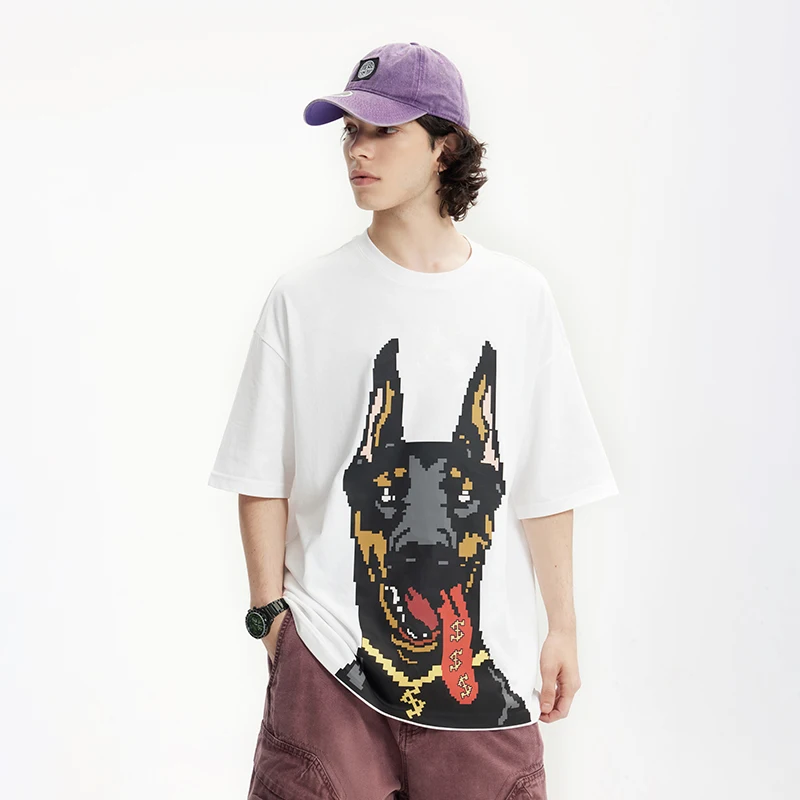 INFLATION Glow-in-the-Dark Doberman Print T-Shirt American Streetwear Loose Fit 100% Cotton Short Sleeve for Men - Image 2