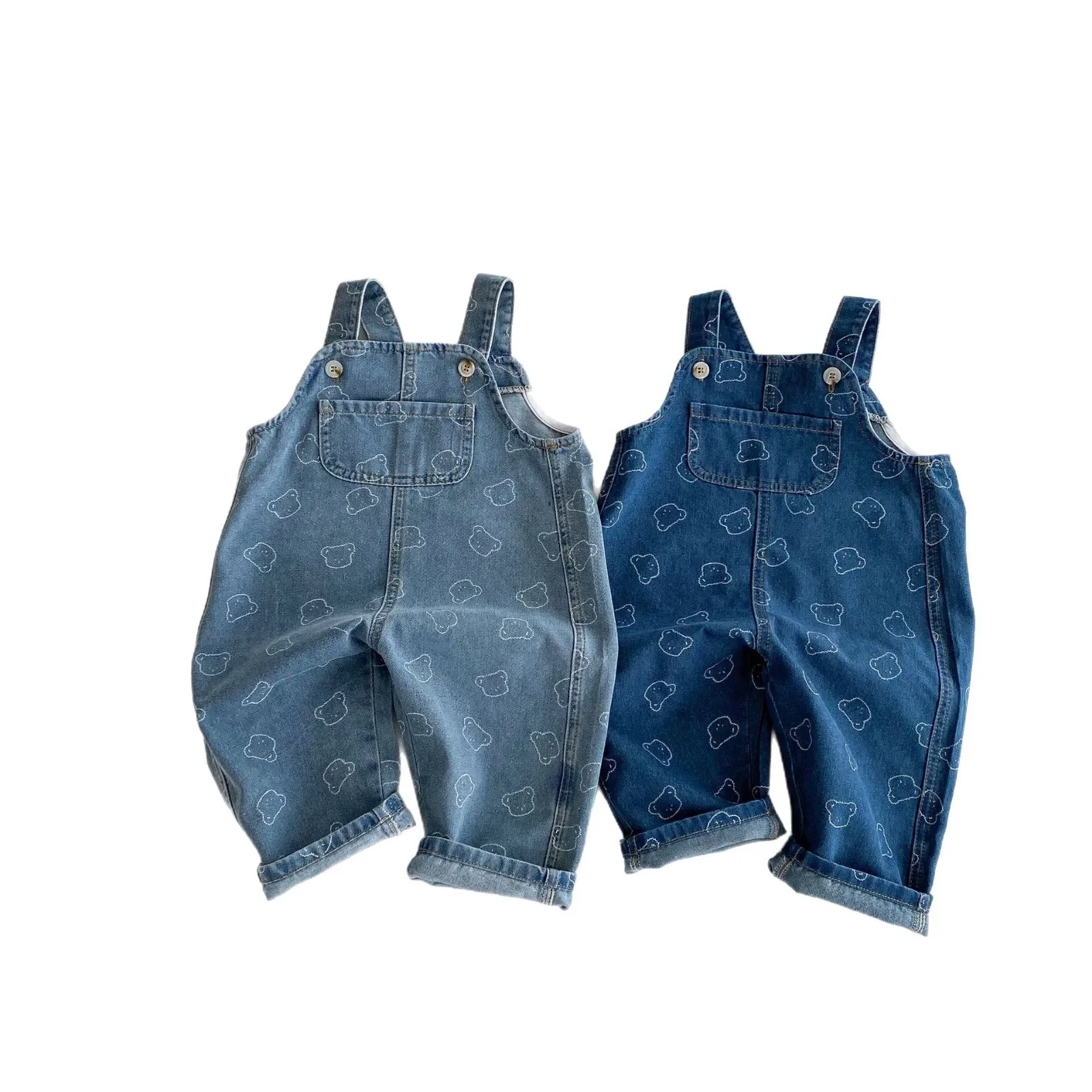 2025 Spring New Children Loose Denim Overalls Cotton Baby Girls Cartoon Bear Print Casual Pants Boys Strap Trousers Kids Jeans - Image 6