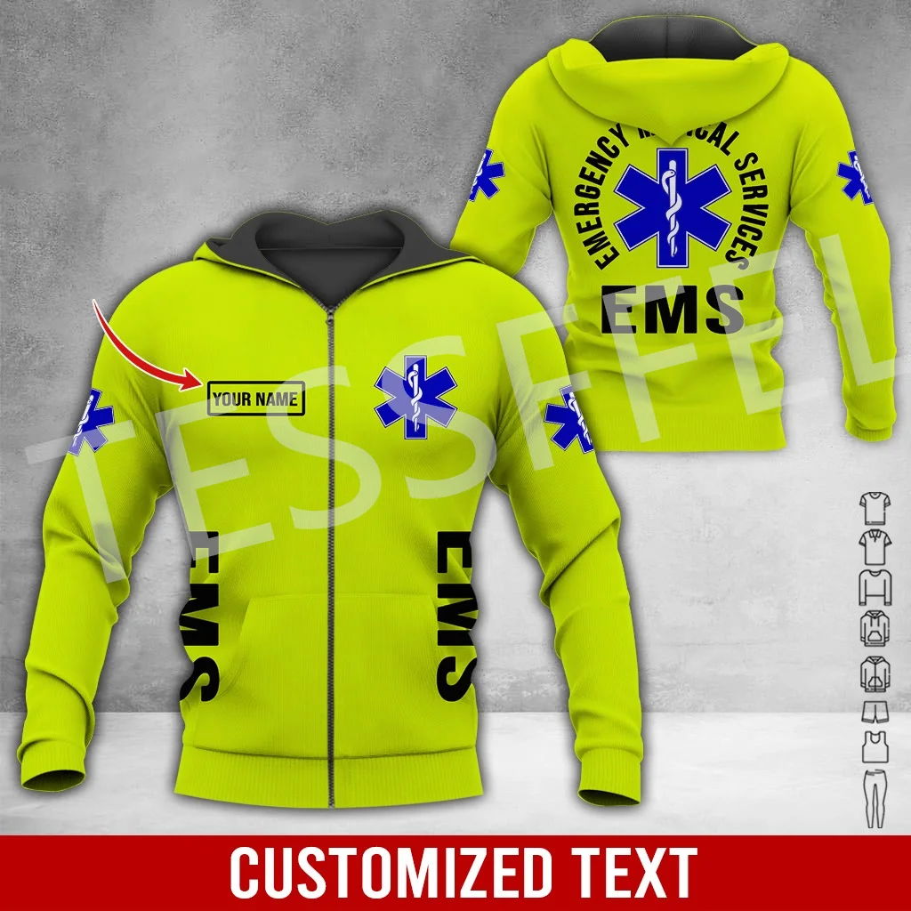Custom Name Cosplay EMS EMT Medical Paramedic Worker Tattoo Tracksuit Vintage 3DPrint Pullover Harajuku Jacket Casual Hoodies X8 - Image 3