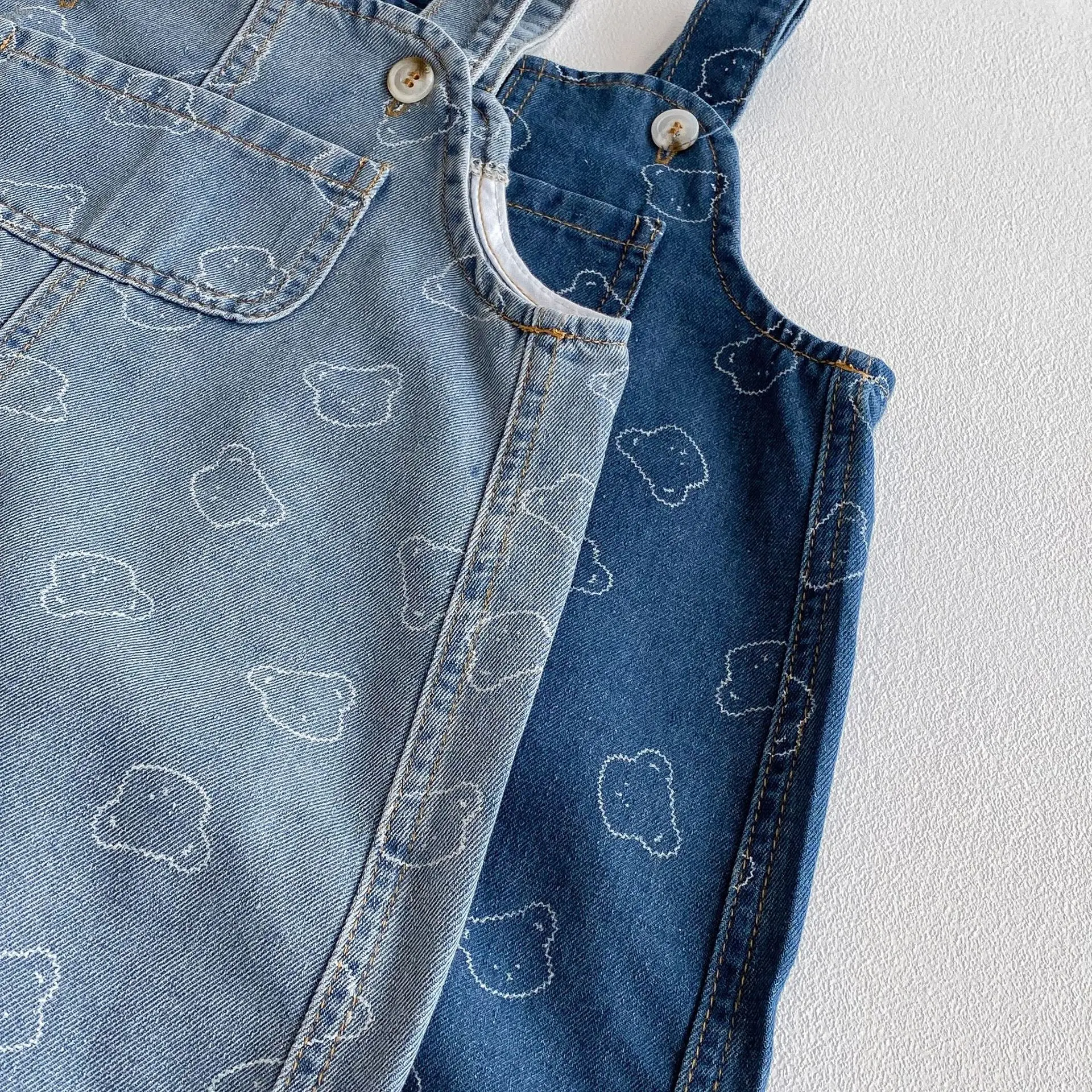 2025 Spring New Children Loose Denim Overalls Cotton Baby Girls Cartoon Bear Print Casual Pants Boys Strap Trousers Kids Jeans - Image 4