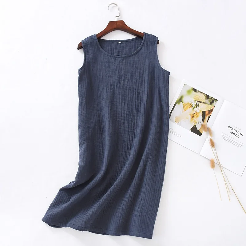 Vintage 100% Cotton Gauze Summer Dress Solid O-Neck Short Long Basic Home Women Sundress Parent-Child Outfit Muslim,121964WLA - Image 4