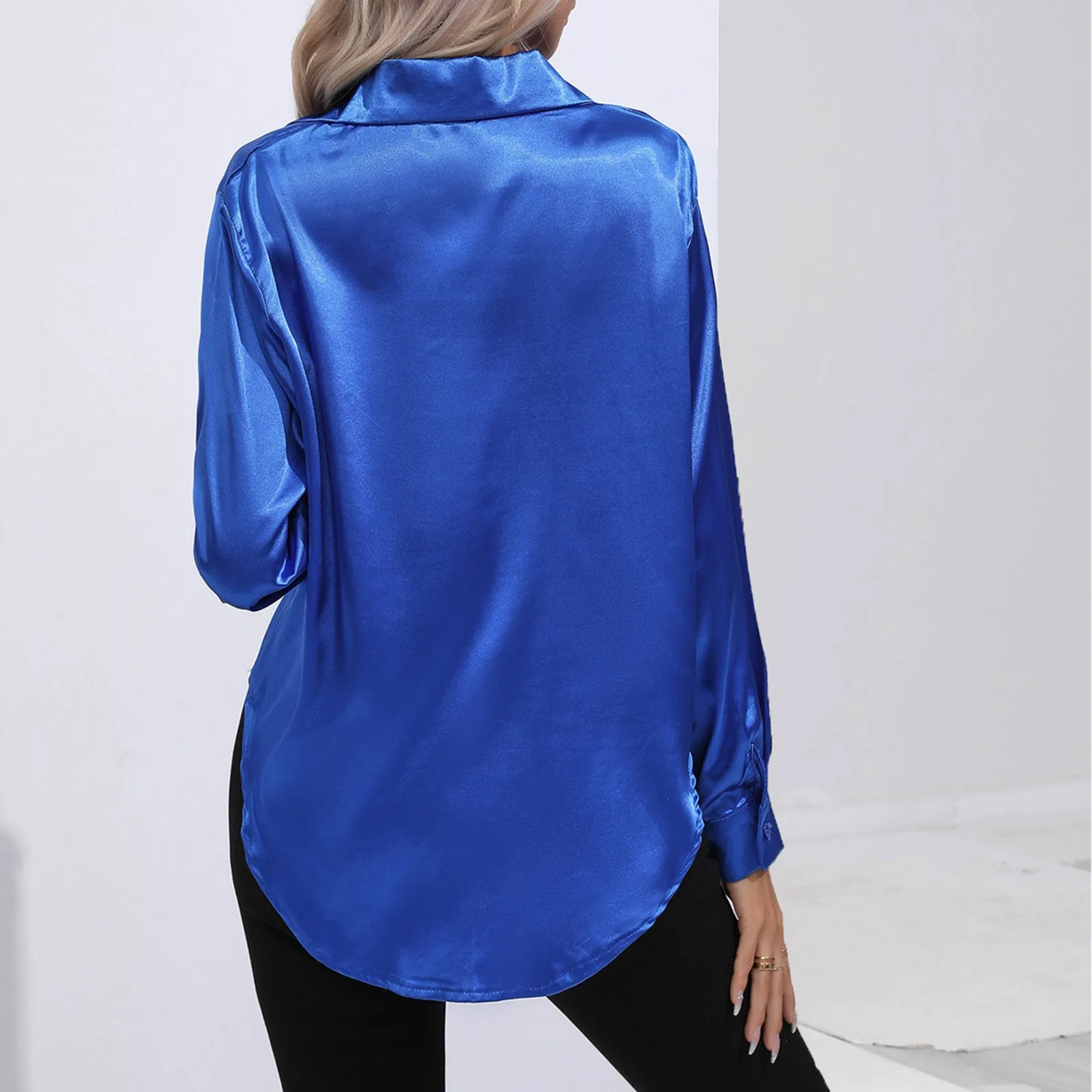 Women's Satin Shirts Solid Color Basic Casual Blouses Elegance Long Sleeve Lapel Button Up Office Top 2024 Luxury Femal Clothing - Image 4