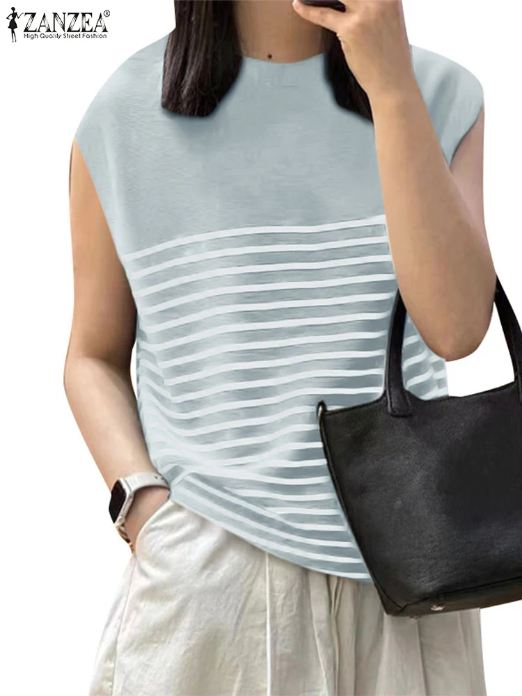 Fashion Women Sleeveless OL Blouse Summer Office Shirt 2024 ZANZEA Casual Stripe Tanks Tops Female Elegant Work Blusas Chemise - Image 6