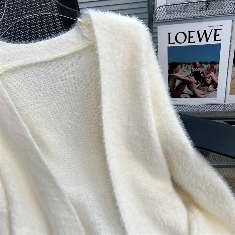 New Knitted Cardigan Sweater Women's Imitation Mink Fleece Long Loose Coat Lazy Wind Coat 2024 Autumn/Winter New Women - Image 2