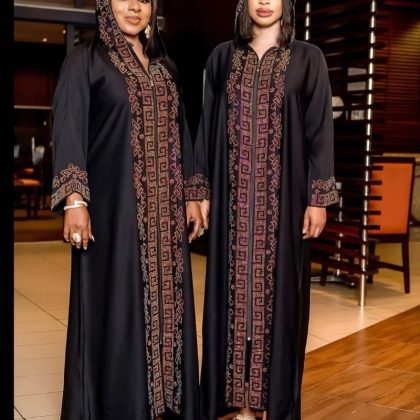 African Ethnic Hooded Dress Women Muslim Abaya Hot Drilling Zipper Front Back Middle East Style