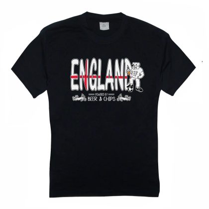 Funny England Bulldog Beer & Chips Men’s T-Shirt | Casual Short Sleeve Football Graphic Tee