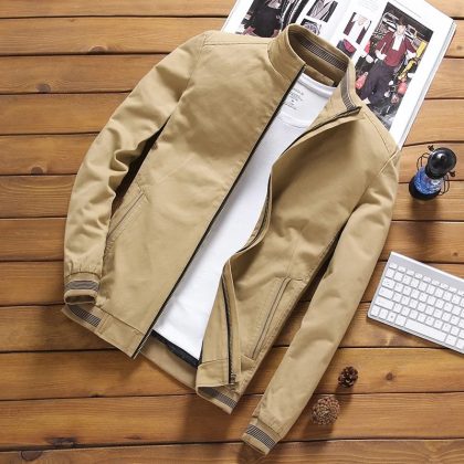 Men’s Cotton Bomber Jacket – Casual Stand Collar Slim Windbreaker Baseball Coat